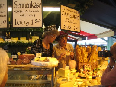Crossdressers selling cheese